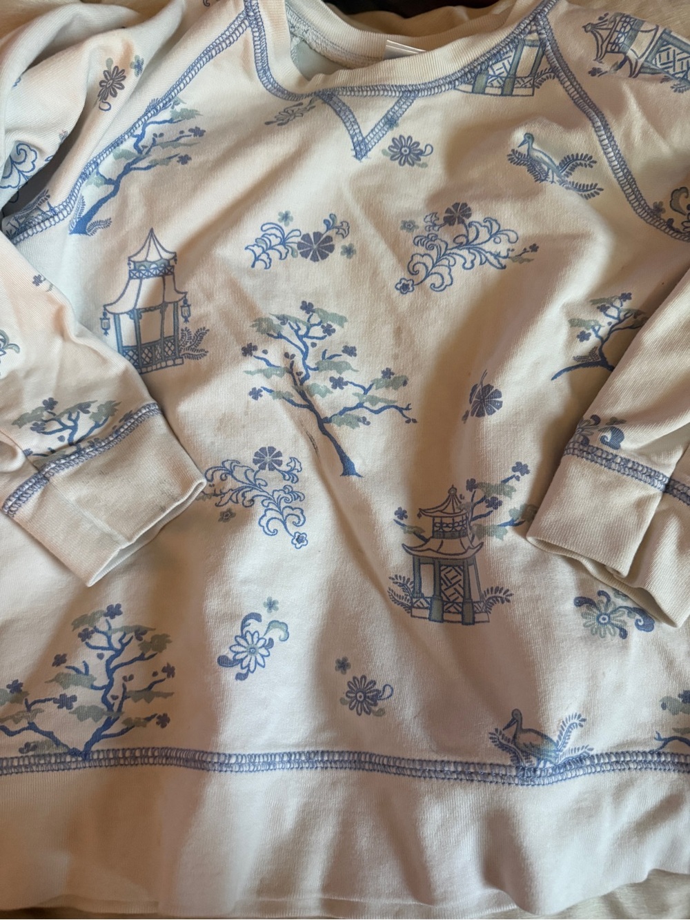 The Beaufort Bonnet Company Cream Sweatshirt with Blue Chinoiserie Trim